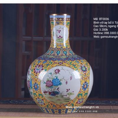 Bình vẽ tay bổ ô Tứ Quý